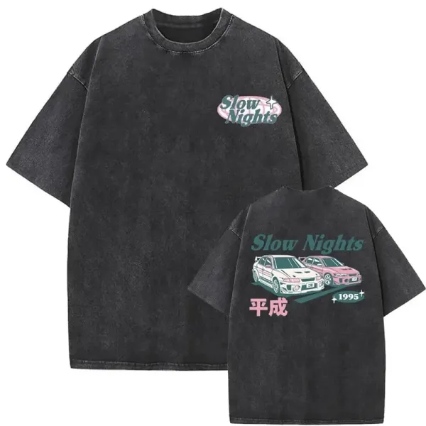 Design Slow Nights JDM Cars Washed Black T-Shirt T-Shirts - 1