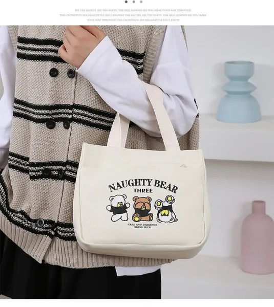 Design Naughty Bear Three Canvas Tote Bag Beige Tote Bag - 8