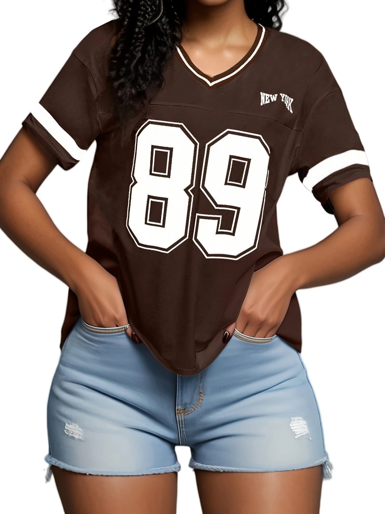 Design Football Jersey Style T-Shirt Purple with '89' and 'New York' Print - 21