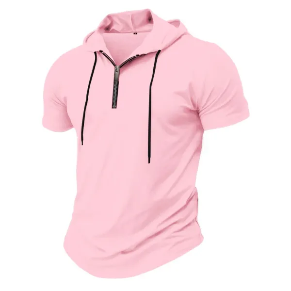 Design Short-Sleeve Zip-Front Hooded Tee Pink Hoodie - 29