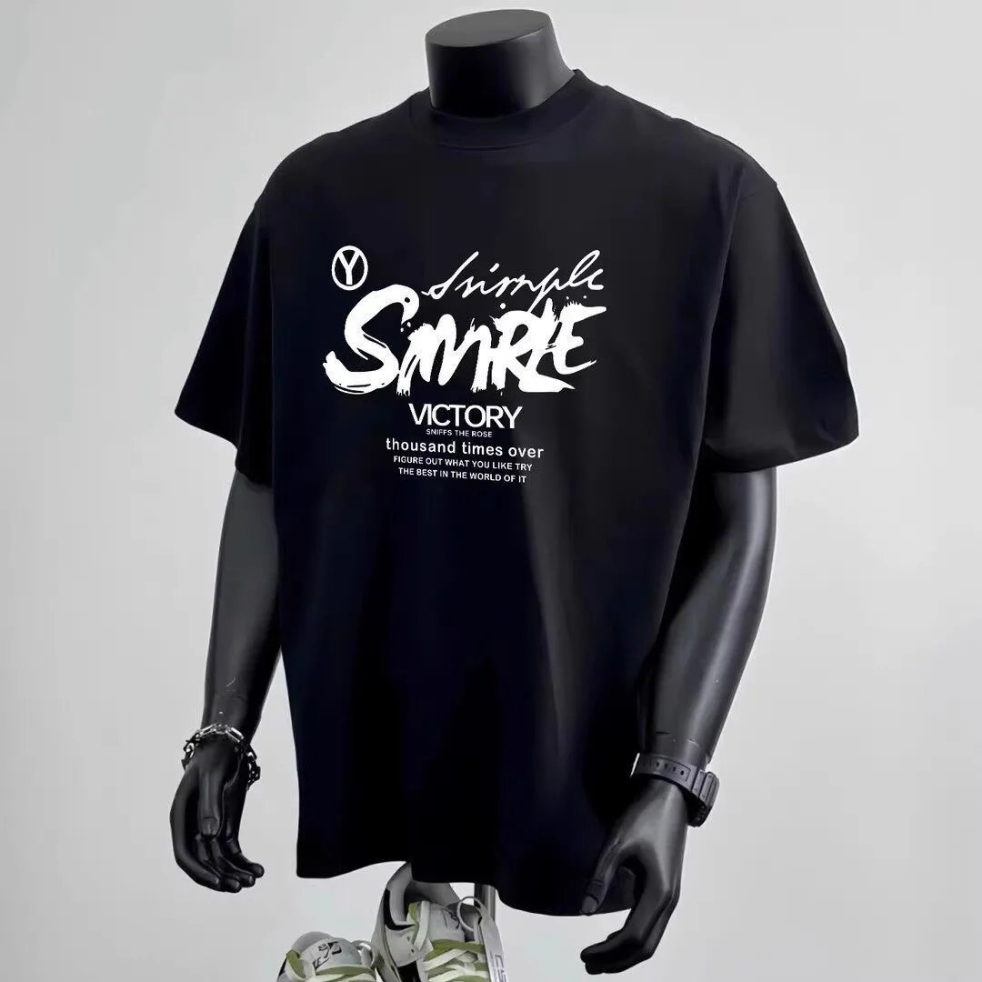 Design Simple Victory Graphic Print Black T-Shirt - 2