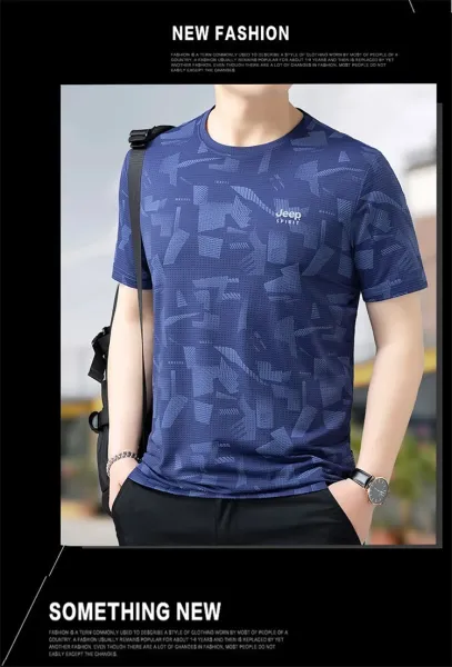 Design Jeep Spirit Geometric Print Navy T-Shirt T-Shirts - 16