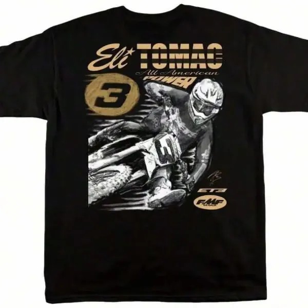Design Eli Tomac All American Power Motocross Graphic T-Shirt Black T-Shirts - 7