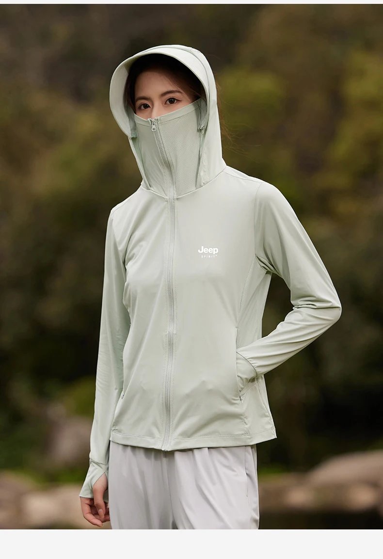 Design Jeep Spirit UV Protection Hooded Windbreaker Beige Outerwear - 26