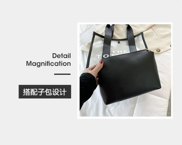 Design Transparent Tote Bag with Black Straps and 'THE TOTE BAG' Print Tote Bag - 7