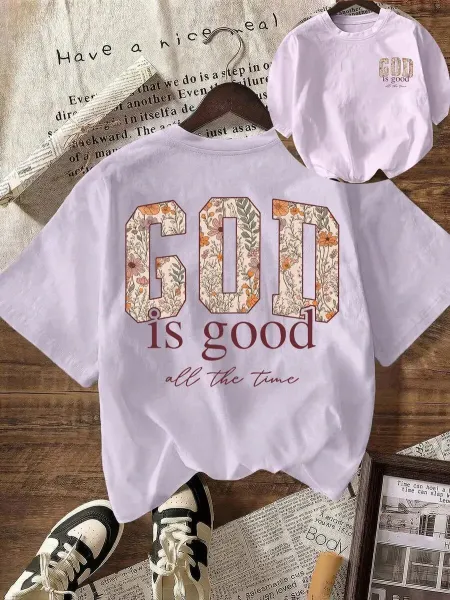Design 'God Is Good' Floral Print Oversized T-Shirt White - 7