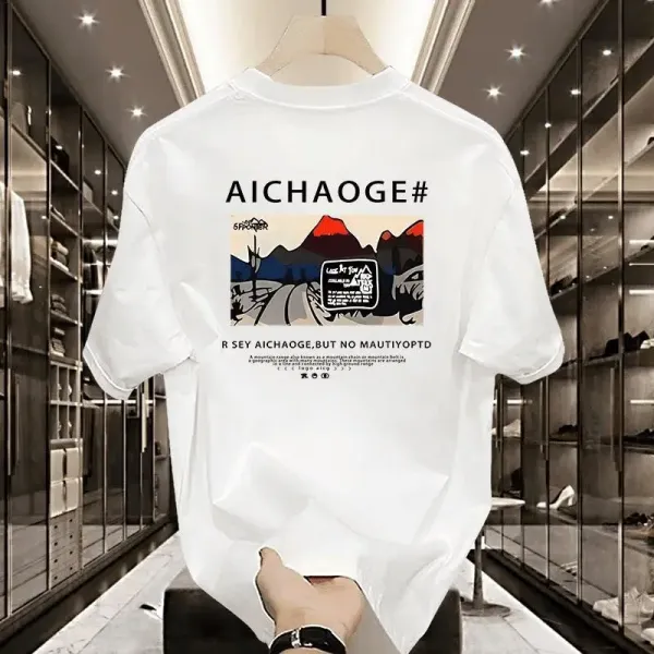 Design AICHAOGE# Mountain Graphic Print White T-Shirt T-Shirts - 4