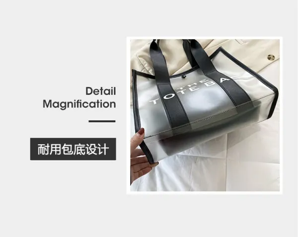 Design Transparent Tote Bag with Black Straps and 'THE TOTE BAG' Print Tote Bag - 9