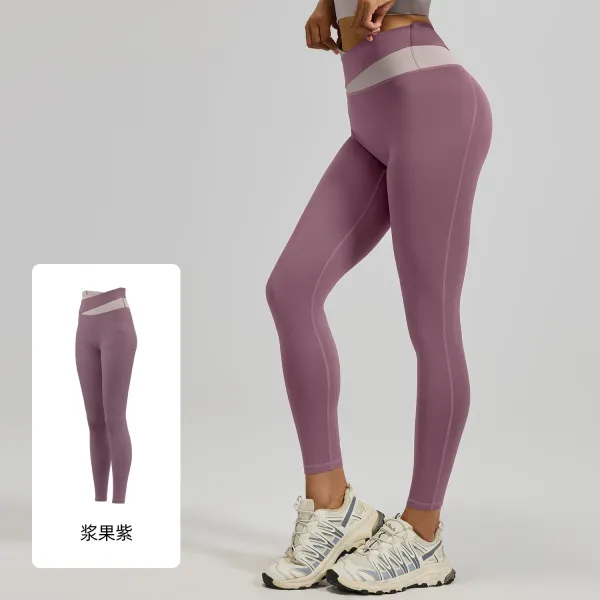 Design High-Waist Contrast Panel Leggings Plum Purple - 1