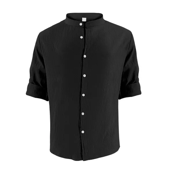 Design Linen Button-Up Shirt White Tops Shirt - 13