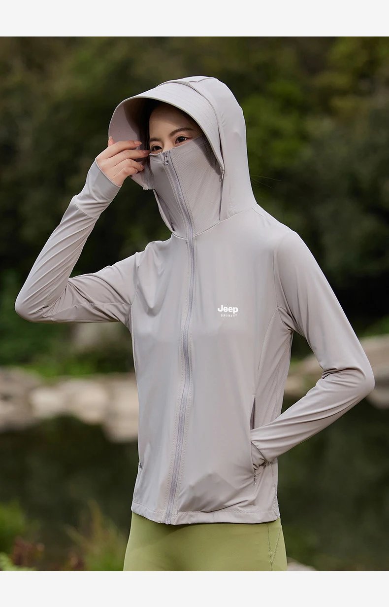 Design Jeep Spirit UV Protection Hooded Windbreaker Beige Outerwear - 28