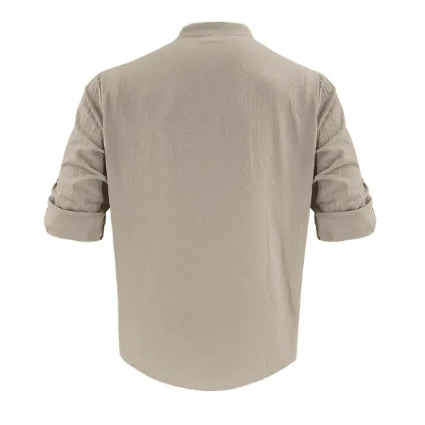 Design Linen Button-Up Shirt White Tops Shirt - 22