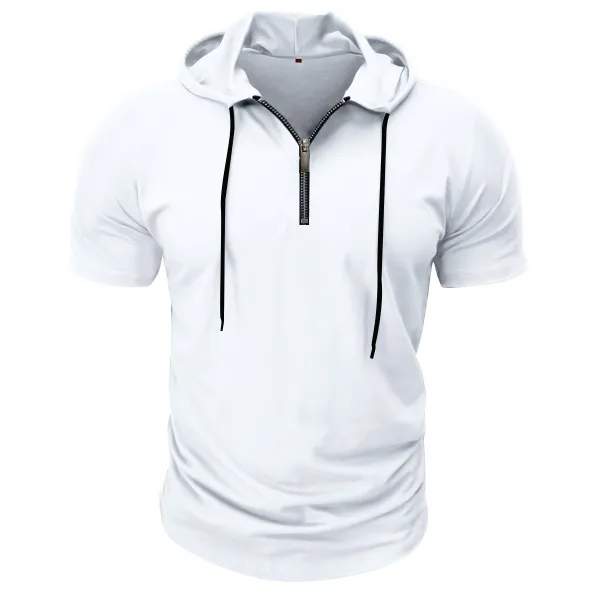 Design Short-Sleeve Zip-Front Hooded Tee Pink Hoodie - 5