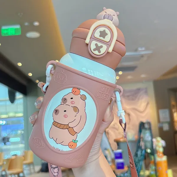 Design Cartoon Bear Silicone Water Bottle with Strap Pink Bags - 1