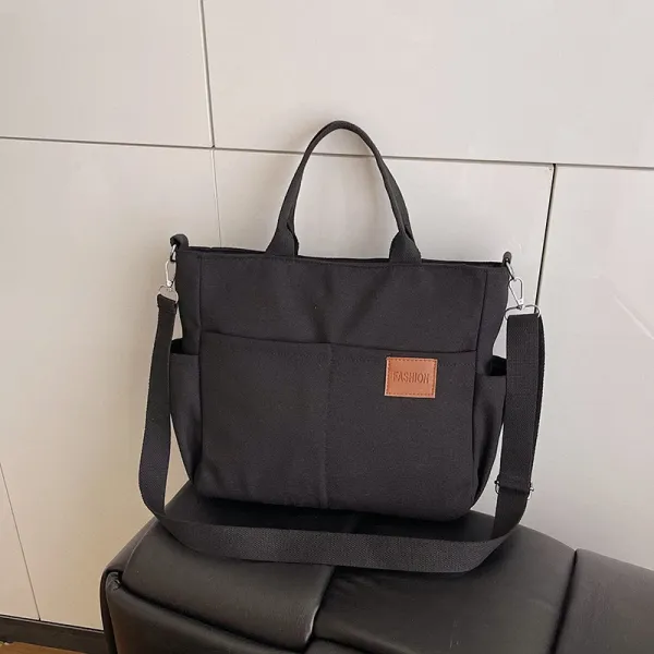 Design Utility Tote Bag Black Canvas Shoulder Bag - 1