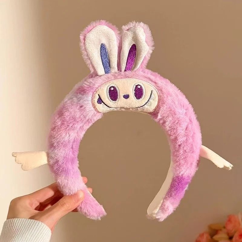 Design Fluffy Bunny Ears Headband Pink Purple Hats