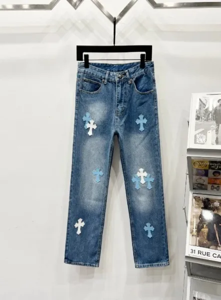 Chrome Hearts Cross-Embellished Distressed Blue Jeans - 1