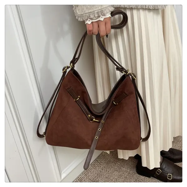 Design Suede Hobo Bag with Brown Leather Trim Black - 21