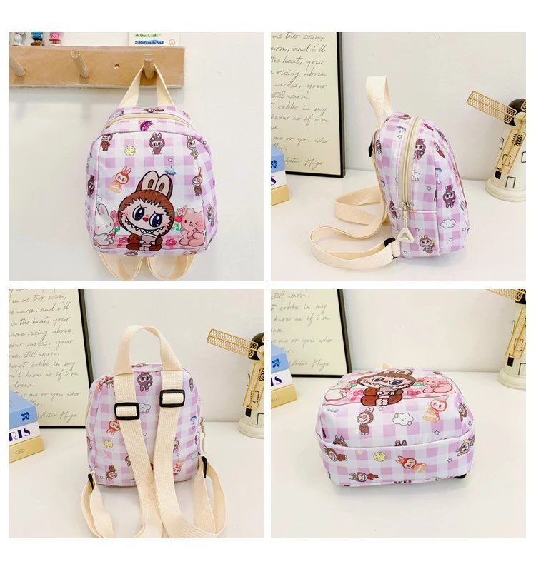 Design Mini Backpack Pink Gingham Rabbit Print Backpack - 11