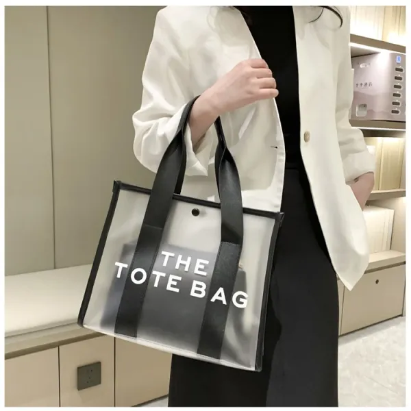 Design Transparent Tote Bag with Black Straps and 'THE TOTE BAG' Print Tote Bag - 14