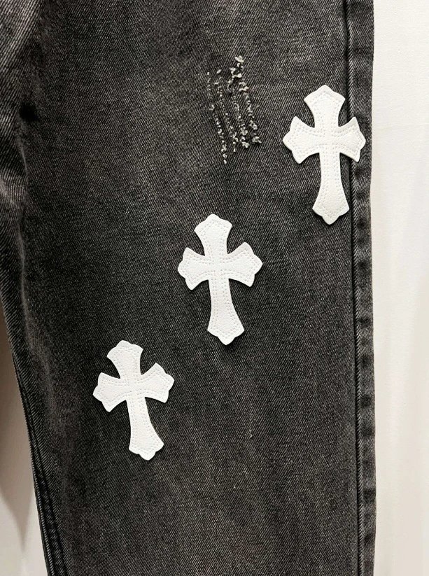 Chrome Hearts Cross-Embroidered Beige Denim Jeans - 6