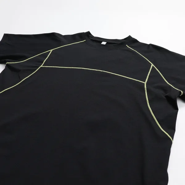 Design Performance T-Shirt Black with Lime Green Stitching - 33
