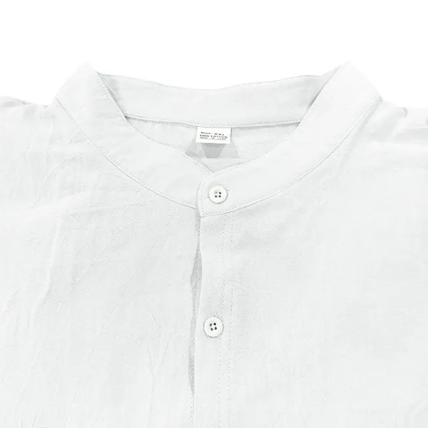 Design Linen Button-Up Shirt White Tops Shirt - 46