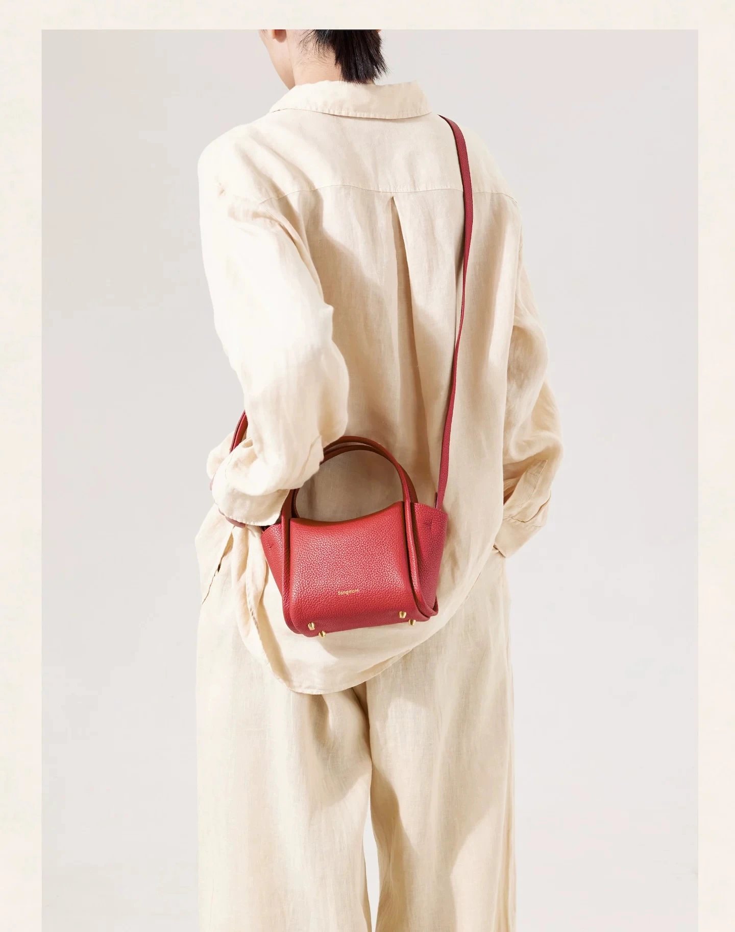 Design Mini Structured Top-Handle Handbag Beige Leather Handbag - 17
