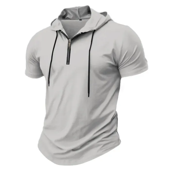Design Short-Sleeve Zip-Front Hooded Tee Pink Hoodie - 10