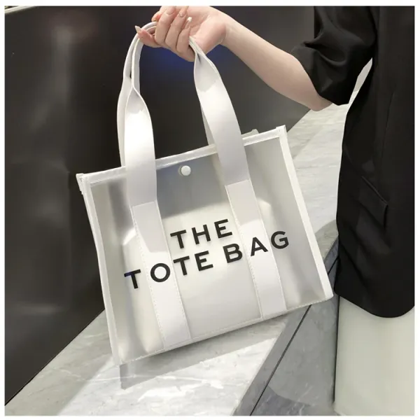 Design Transparent Tote Bag with Black Straps and 'THE TOTE BAG' Print Tote Bag - 19