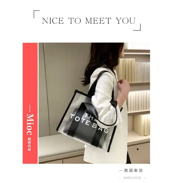 Design Transparent Tote Bag with Black Straps and 'THE TOTE BAG' Print Tote Bag - 4