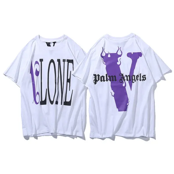 Palm Angels V Logo Graphic T-Shirt White Purple - 1