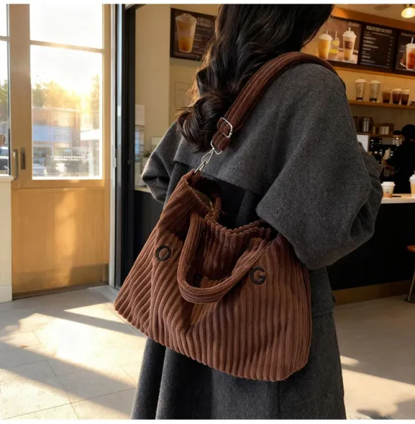 Design Corduroy Tote Bag Beige - 24