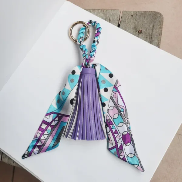Design Silk Scarf Keychain Tassel Charm Multicolor Accessories - 1