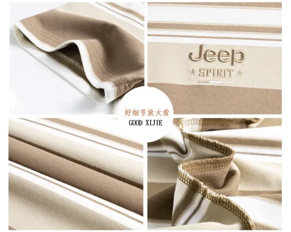 Design Jeep Spirit Striped Crewneck T-Shirt Army Green Beige T-Shirts - 7