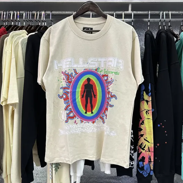 Hellstar Records Psychedelic Oval Graphic T-Shirt Beige Tops.t Shirts - 1