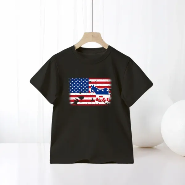 Design American Flag Donkey Graphic T-Shirt Black - 1