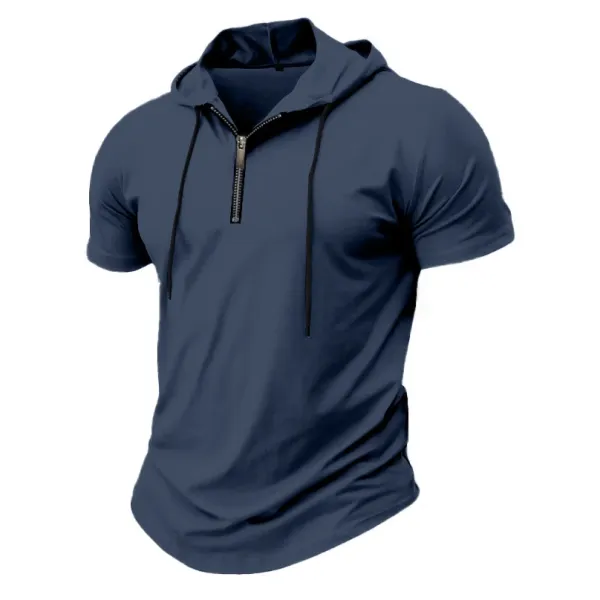 Design Short-Sleeve Zip-Front Hooded Tee Pink Hoodie - 26