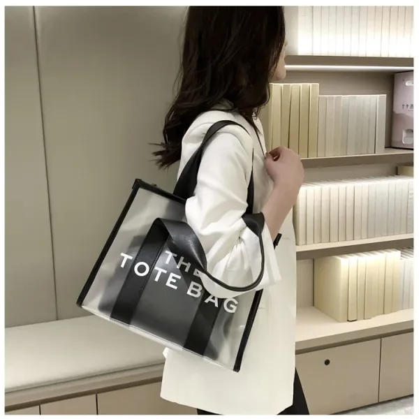 Design Transparent Tote Bag with Black Straps and 'THE TOTE BAG' Print Tote Bag - 15