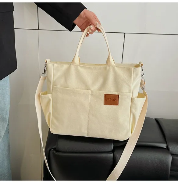 Design Canvas Tote Bag Beige Shoulder Handbag - 20
