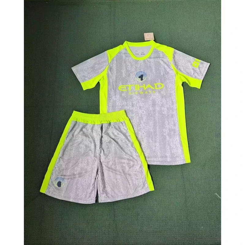 Manchester City FC Training Kit Gray and Neon Yellow Jersey and Shorts Set