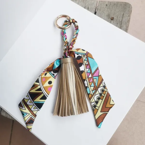 Design Silk Scarf Keychain Tassel Charm Multicolor Accessories - 1