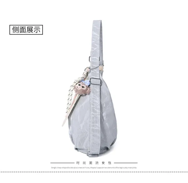 Design AIHITU STUDIO Cartoon Bear Print Silver Gray Hobo Bag - 14