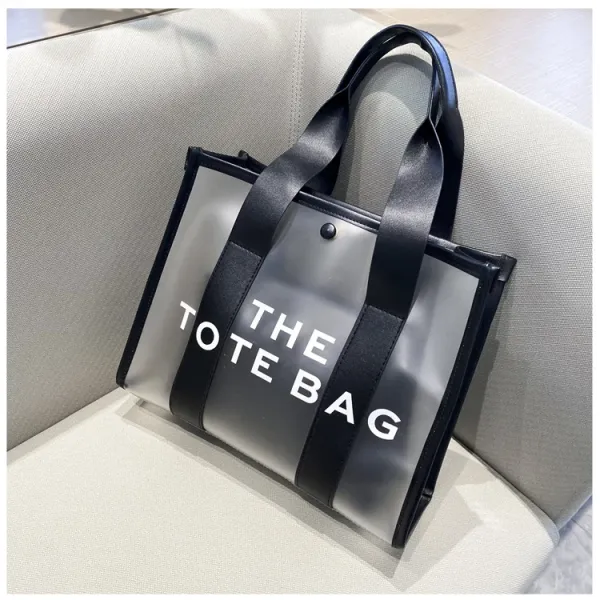 Design Transparent Tote Bag with Black Straps and 'THE TOTE BAG' Print Tote Bag - 30