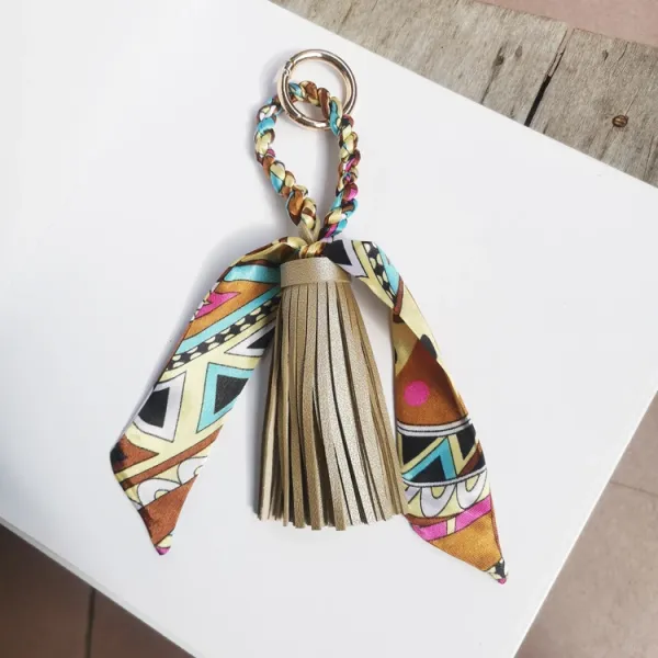 Design Silk Scarf Tassel Keychain Multicolor Accessories - 1