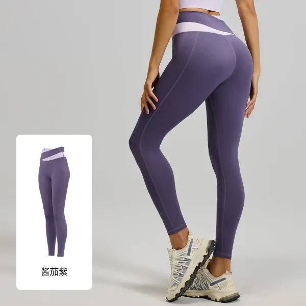 Design High-Waist Contrast Waistband Leggings in Eggplant Purple - 1
