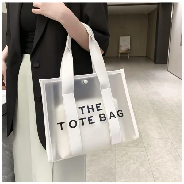 Design Transparent Tote Bag with Black Straps and 'THE TOTE BAG' Print Tote Bag - 21