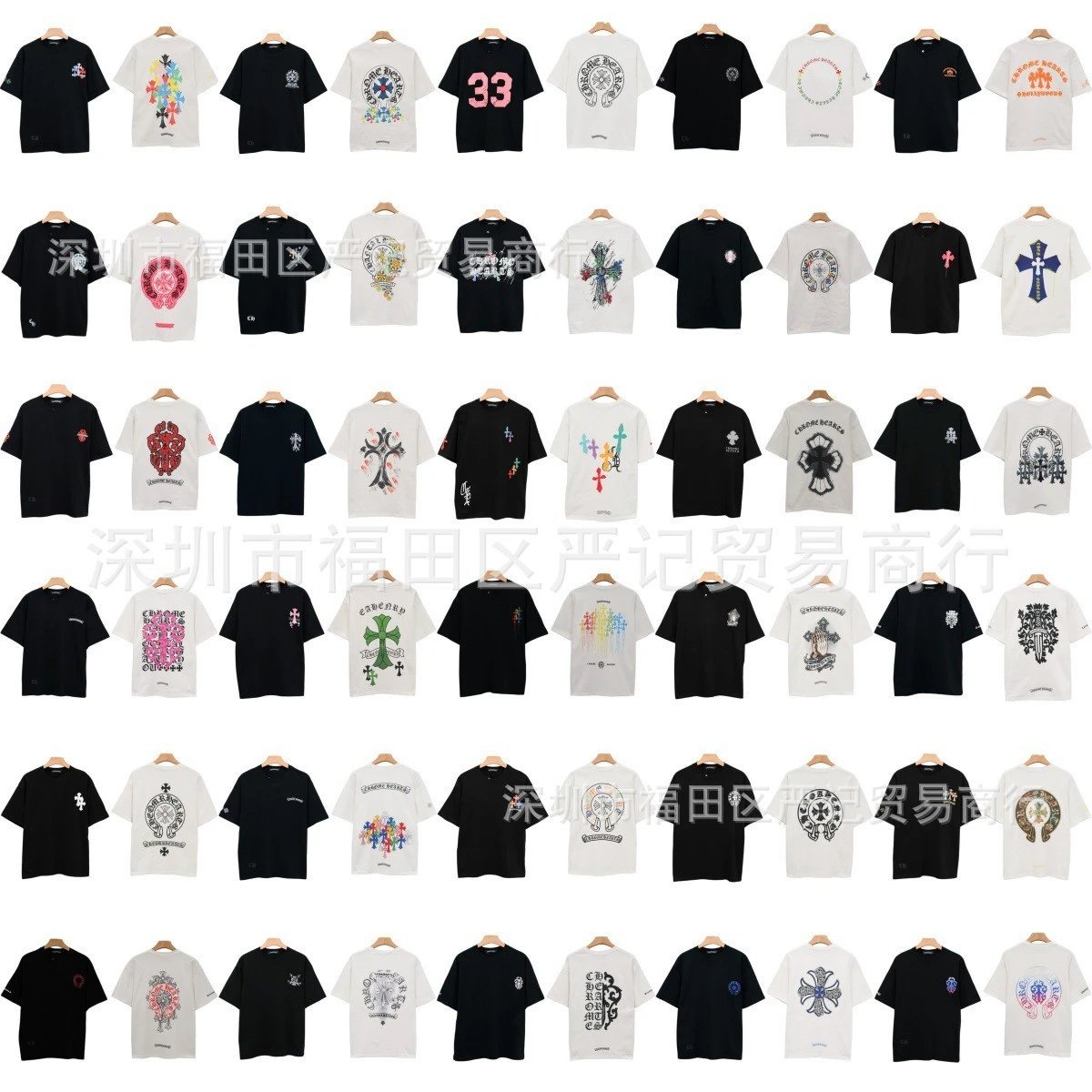Chrome Hearts Style Short Sleeve T-Shirt Cross-Border Sanskrit Letters Cross Print Unisex Tee