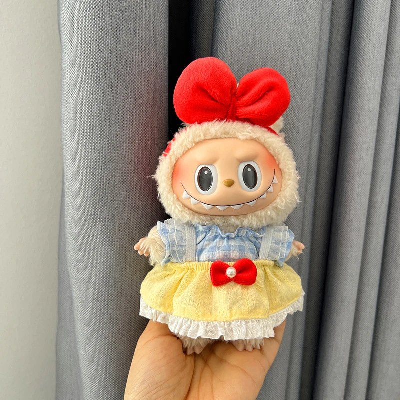 Pop Mart Labubu Snow White Dress Doll Red Bow Plush Toy Accessories