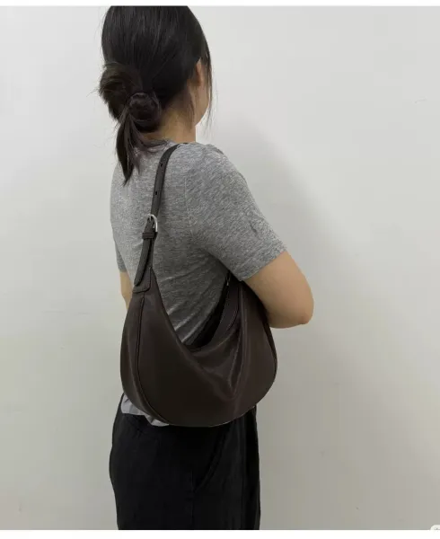 Design Crescent Moon Hobo Bag Black Leather Shoulder Bags - 4
